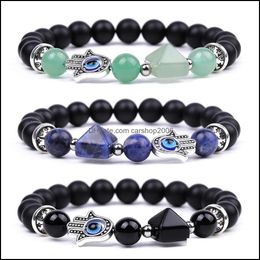 Perles Brins Sier Main Mauvais Œil Guérison Cristal Pyramide Perles Bracelets Pour Femmes Hommes Brins Reiki Énergie Positive Pierre Précieuse Bangl Dhogv