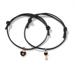 Brins de perles Simple et créatif Amour éternel Vœux Petite clé en forme de coeur Couple Bracelet Anniversaire Saint Valentin Cadeau Ajustable à la main