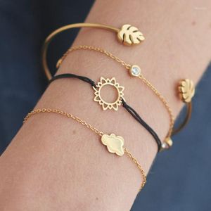 Hebras de cuentas Simple hoja nube pulseras para mujer multicapa cristal encanto pulsera cuero cadena conjunto Fawn22