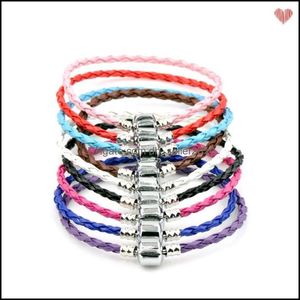 Catene per bracciali in pelle con chiusura singola con fili di perline per Pandora 17 cm 19 cm 21 cm 20 pezzi / lotto 57 colori bracciale adatto perline fascino europeo Dh4Iw