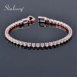 Brins de perles SINLEERY 16CM rond zircon cubique Bracelet de Tennis pour les femmes couleur or Rose bijoux de mariage de mariée SL059 SSB290D