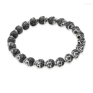 Perles Brins Crâne Strand Bracelets Noir Cubique Zircone Karma Perles Pour Hommes Et Femmes Squelette Argent Mode Bijoux Cadeau Trum22