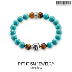 Pulseras de hilo con cuentas con calavera y cuentas azules, joyería de moda de plata ennegrecida 2022, regalo Punk para hombres, niños, mujeres y niñas Trum22