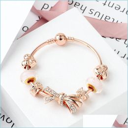 Perlé brins brins mode or rose brillant arc bracelet 18-20 cm amour charme verre perle bijoux en gros livraison directe 2021 Brac Ott2L