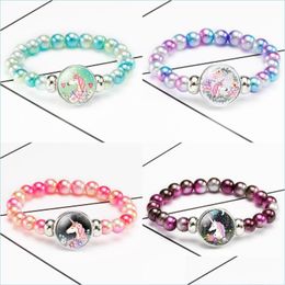 Perles Brins Brins Arc-En-Perlé Bracelets Pour Enfants Filles Colorf Acrylique Perles Bracelet Enfants Bande Dessinée Fête Bijoux Cadeaux Dr Dh2Vi