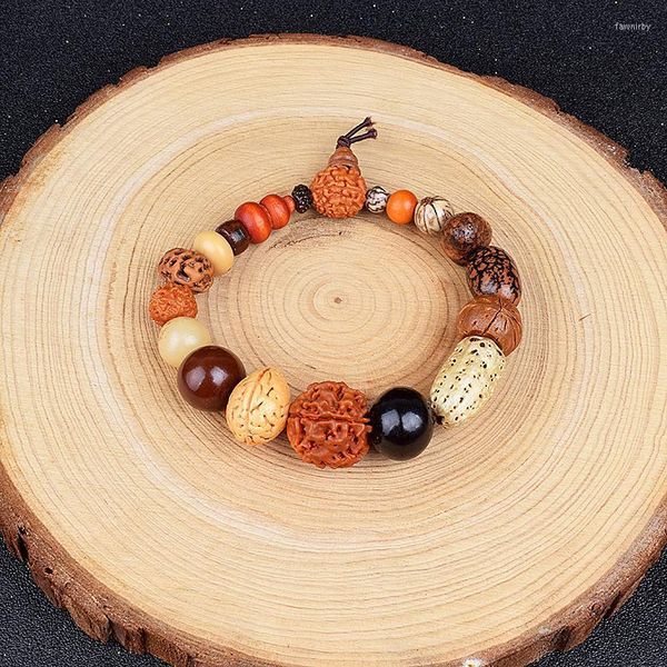 Hebras de cuentas de verano para hombres y mujeres, cuentas de madera de Rudraksha, pulsera grande elástica para muñeca, pulsera clásica de 18 tipos para hombres, joyería budista Fawn22