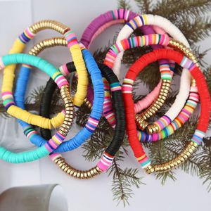 Perles Brins Surfer Heishi Bracelets Empilables Coloré Stretch Or Bracelet Élastique Bohême Été Plage Bijoux Cadeaux pour Femmes Amis Famille Amoureux Couple