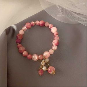 Bracelet pour femmes, brins de perles, élasticité à la mode, cristal de fraise, bouddhisme, filet de jeune fille, tempérament rouge, Trum22