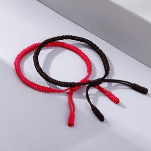 Perles Strands Tibétain Tressé Couple Bracelet Lucky Red String Tissés À La Main Noeuds Hommes Femmes Bracelets Bracelets Prière Corde Ami Bijoux