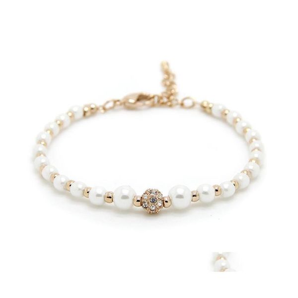 Bracelets de perles naturelles de qualité supérieure Bracelets de perles blanches Faux Faux Perles Chaînes Gold Sier Rose Wrap Bracelet pour femmes Bijoux de luxe Otrvf