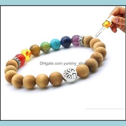 Perles Strands Arbre de vie 7 Chakras Perles en bois Strand Huile essentielle Diffuseur Bracelet Bouddha Energy Yoga Femmes Hommes Bijoux Drop Dhnyj
