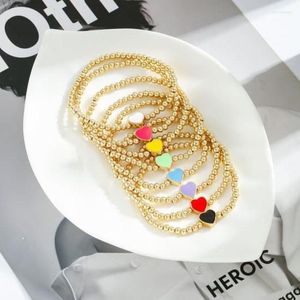 Brins de perles à la mode CZ boule coloré émail amour coeur or perle élastique Bracelet Tai Chi Punk Hip Hop cuivre bracelets faits à la main perlé Lar