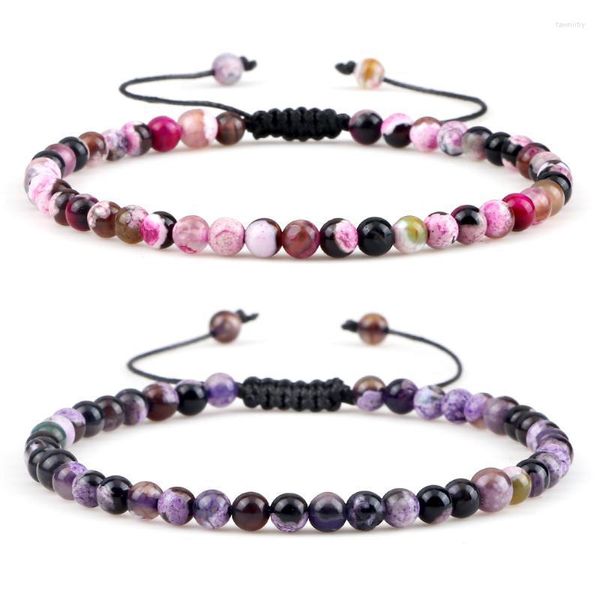 Brins de perles à la mode femmes feu Agates perles Yoga corde réglable Bracelets à la main pierre naturelle tressée hommes Counple bijoux 4mm Fawn22