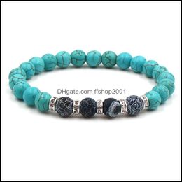 Brins de perles Bracelet en pierre turquoise Oeil de tigre Agate blanche Perle naturelle Bijoux de luxe Hommes Bracelets de perles Drop Delive Ffshop2001 Dhug4