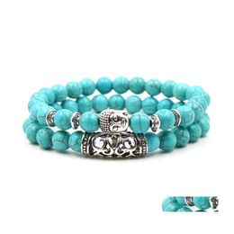 Kralen strengen turquoises armbanden boeddha kop charme armband pack stenen kralen set drop levering sieraden dhp2uuuu