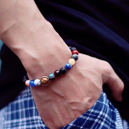 Brins de perles Unique Huit Planètes Bracelet Homme Femme 6mm 8mm Roche Volcanique Naturelle Braslet Lapis Lazuli Brazalete Chakra BracletPerlé