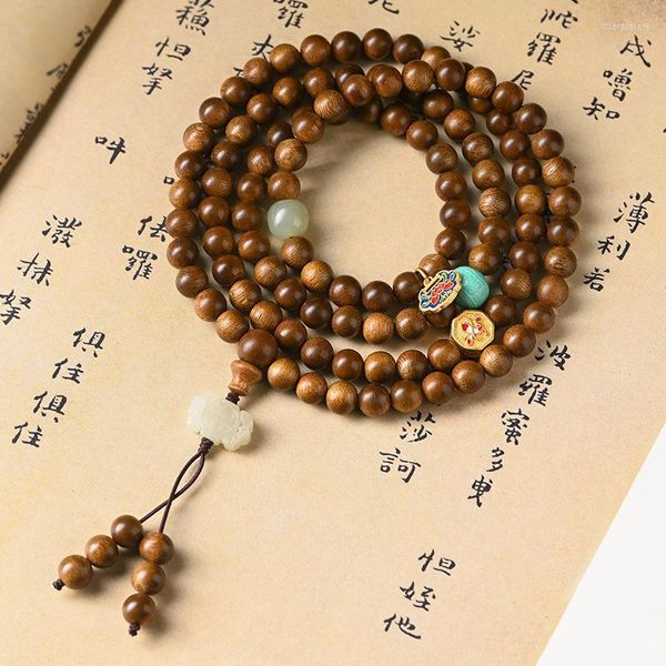 Hilos de cuentas Vietnam Huian Agarwood Cadena de mano 108 cuentas de transferencia Pulsera de Buda 6 mm Hombres Mujeres Parejas 8 mm Rosario Collar Budismo Inte