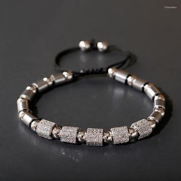 Brins de perles Vintage cylindrique hématite pierre Yoga Bracelet 6mm perles de cuivre luxe Zircon réglable bijoux pour hommes cadeau Inte22