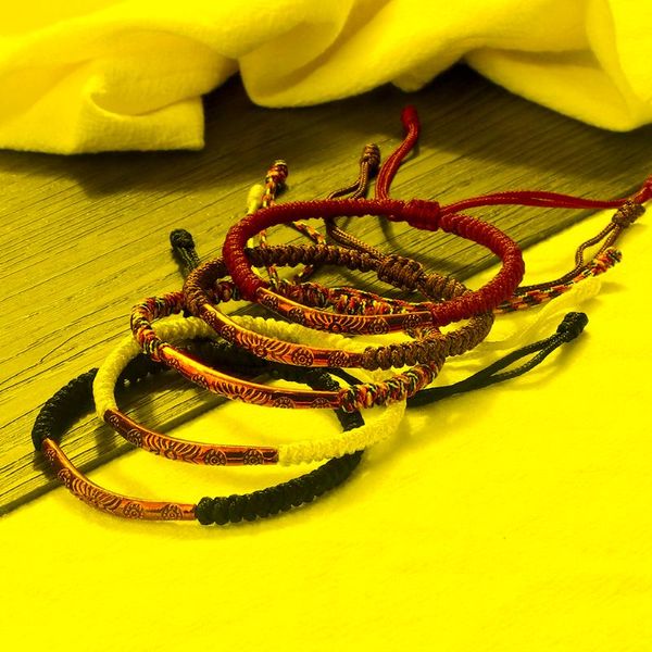 Brins de perles Vintage pendentif en métal tressé Bracelet rouge noir couleur fil de nylon Couple Bracelets réglables faits à la mainPulsera JewelryBea