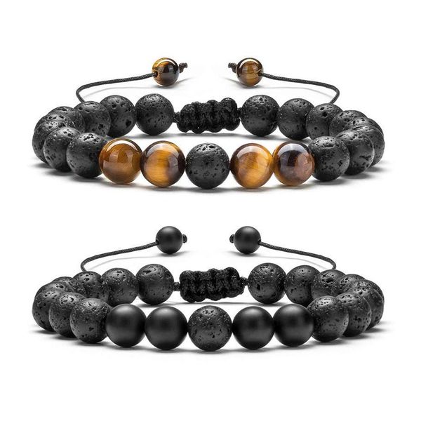 Perles Strands Volcanic Lava Stone Bead Bracelet Yoga Huile Essentielle Diffuseur Rock Tressé Corde Corde Guérison Nce Bracelet Pour Hommes Wo Ot6Pd