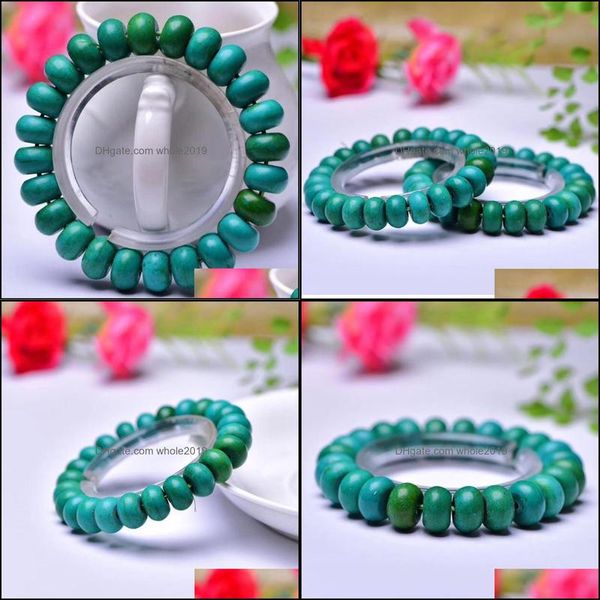 Brins de perles Perles de roue Bracelets en pierre verte Esprits maléfiques Chanceux pour femmes Hommes Cercle simple Bracelet simple Bouddhisme Bijoux Dro Ot5Za