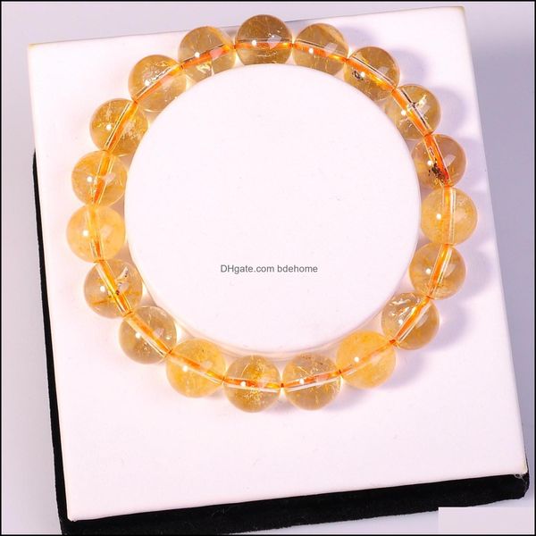 Brins de perles en gros mode bijoux naturels Citrine 10Mm perles rondes pierre semi-précieuse cristal gros bracelet rouge Dhseller2010 Dh0Sz