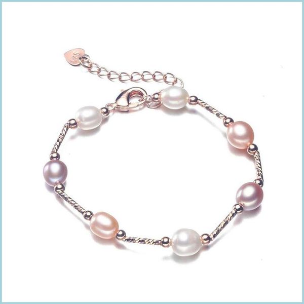 Brins de perles Bijoux en gros Bracelet de perles d'eau douce naturelles pour femmes 3 couleurs ovales de mariage fait à la main cadeau de Noël Drop Deliv Dhku3