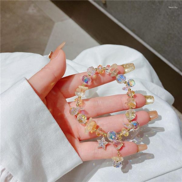 Hebras de cuentas Zircon colgante de estrella gris/amarillo/púrpura Bling pulseras de hilo de cristal Natural para mujer joyería de moda femenina YBR511 Fawn22