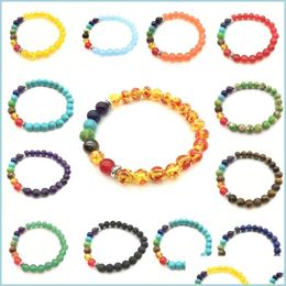 Bracelet extensible perlé Lava Turquoise Ambre Jade Bijoux Chakra Guérison Cristal Point Perle Infini Pierre Naturelle Drop Livraison Brac Dhzjg