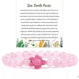 Kralen Zomer Strand Zeeschildpad Kaart Turquoise Kralen Armband Voor Vrouwen Rozenkwarts Roze Steen Elastische Vriendschap Sieraden Geschenken Drop Dhvgj