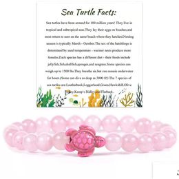 Cuentas de verano playa tarjeta de tortuga marina cuentas de turquesa pulsera para mujer cuarzo rosa rosa piedra elástica amistad joyería regalos gota Dhl9X