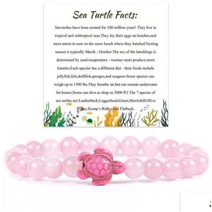 Cuentas de verano Playa Tarjeta de tortuga marina Cuentas de turquesa Pulsera para mujer Cuarzo rosa Piedra rosada Elástico Amistad Joyería Regalos Gota Dhvgj