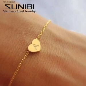 Bracelet perlé SUNIBI coeur initial 26 lettres pour femme bricolage Simple en acier inoxydable Bracelets réglables bijoux en gros DropshippingL24213