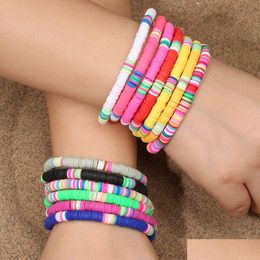 Surfista con cuentas Heishi Arcilla Hebras de cuentas Pulseras Moda Mujer Colorf Apilable Con cuentas Estiramiento Amistad Encantos de mano Boho Bohemi Dhga Dhoaz