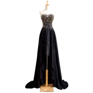 Beaded Sweetheart Chiffon Prom Dresses 2019 Nieuwe Hoge Low Party Dress Black Prom Towns Lace Up