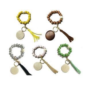 Perlé Gland Porte-clés Bracelet Porte-clés Pendentif Party Favor Sports Ball Football Baseball Basketball Perle En Bois Drop Delivery Jewel Dhxhx