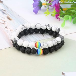 Perlé Trois Pierres De Lave Rayées De Couleur Pour Hommes Et Femmes Diffuse Bracelet Élastique Yoga Combinaison 8Mm Drop Livraison Bijoux Bracel Dhofa