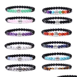 Perles Arbre De Vie Charmes 6Mm Perles Noires Colorf Bracelet En Pierre Naturelle 7 Chakra Rose Cristal Rose Agates Bracelet Femmes Yoga Bijoux Dhcou