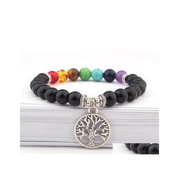 Perles Arbre De Vie Charmes 8 Mm Noir Pierre Strand 7 Couleurs Chakra Perle Yoga Bouddha Bracelet Pour Femmes Hommes Bijoux Drop Delivery Brace Dh8Yx