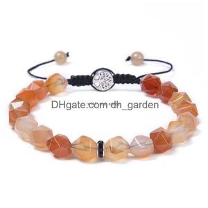 Arbre de vie perlé à facettes Bracelet en pierre naturelle Tresse réglable Oeil de tigre Agate Cristal Yoga Bracelets Bracelet Manchette Femmes Hommes Fas Dhgpn