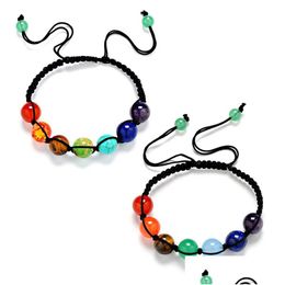 Beaded Trendy 2 Styles 7 Chakra Rainbow Stone Beads Bracelet Reiki Healing Nce Purple Woven Stretch Yoga Jewelry Drop Delivery Bracel Dhrgv