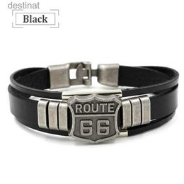 Perlé à la mode américaine Route 66 imprimé motif Bracelet hommes Bracelet en métal multicouche en cuir Bracelet accessoires nouvelle fête bijouxL24213
