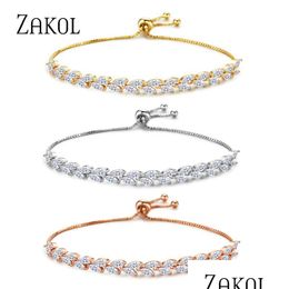 Bracelets en zircone cubique à la mode perlée pour femmes Bracelet réglable en cristal de couleur argent Bijoux de mariage Drop Delive Dhgarden Otnfm
