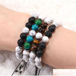 Kralen trendy natuurlijke vulkanische steen handgemaakte armbanden turquoise weef touw verstelbare handketen diffuser yaga kralen armband jood dh8jw