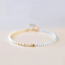 Perles à la mode Super mince 2mm bleu ciel clair aigue-marine naturelle perles d'eau douce perles bracelets pour femme bijoux fins YBR630 231208