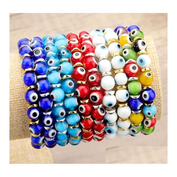 Pulseras de hebras de mal de ojo turco con cuentas, pulsera de cuentas de cristal para mujeres y niñas, joyería hecha a mano elástica, envío directo Dhmod