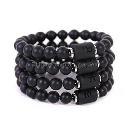 Perlé Twee Constell Bracelet Pierre Noire Brins Signe Horoscope Perles Bracelets Extensibles Pour Femmes Hommes Bijoux De Mode Will Et Sable Dhm6B