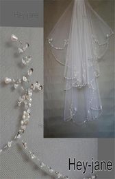 Perlé Unique mariage voile de mariée nouveauté 2T deux couches blanc ivoire cristal perle Exquisit1982007