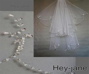 Perlé Unique mariage voile de mariée nouveauté 2T deux couches blanc ivoire cristal perle Exquisit2101281