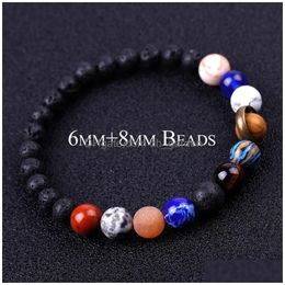 Perlé Univers Système Solaire Soleil Satellite Bracelet Lava Rock Oeil De Tigre Turquoise Pierre Naturelle Perles Bracelets Pour Femmes Hommes Mode Dhzcs